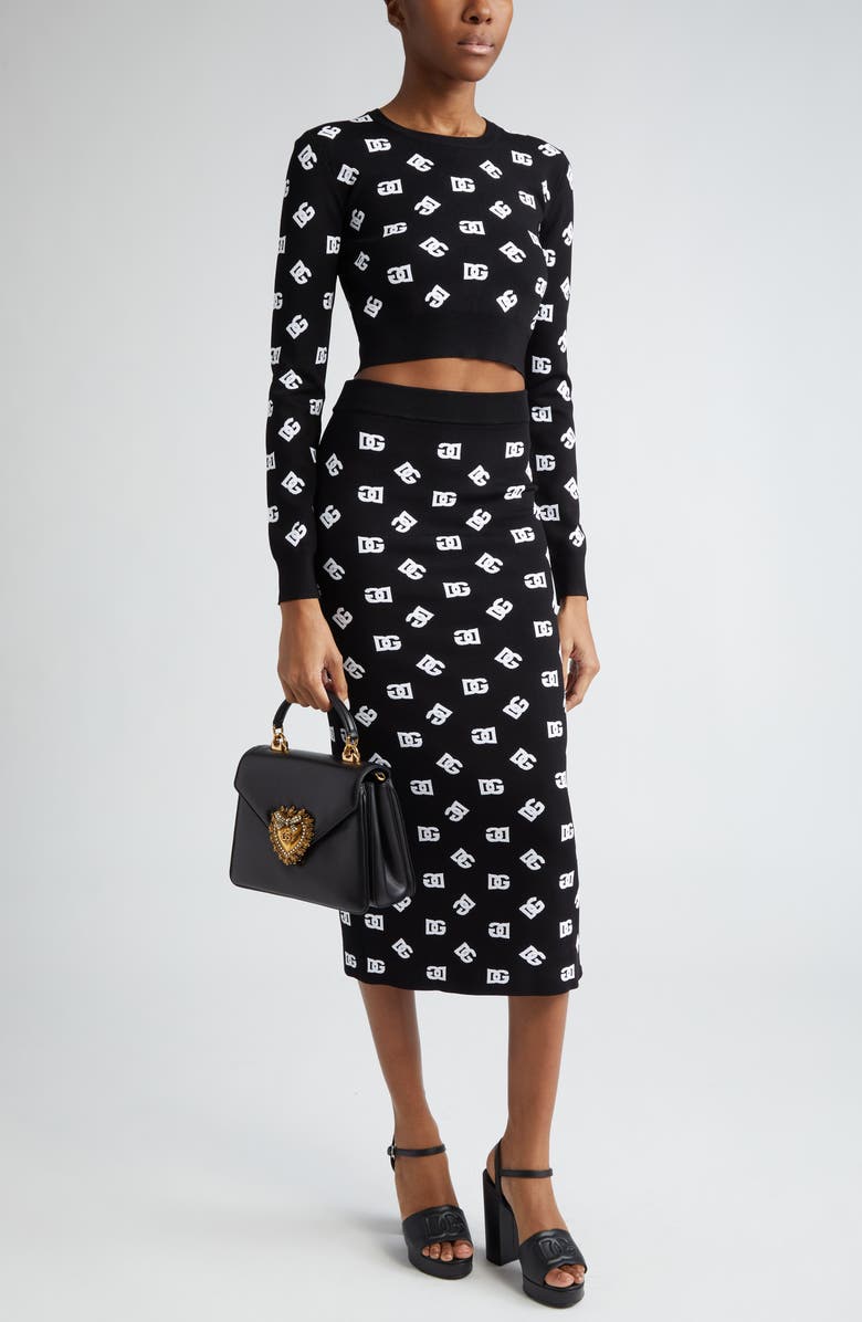 Dolce&Gabbana Logo Jacquard Crop Crewneck Sweater, Alternate, color, N0004nero/ Bianco