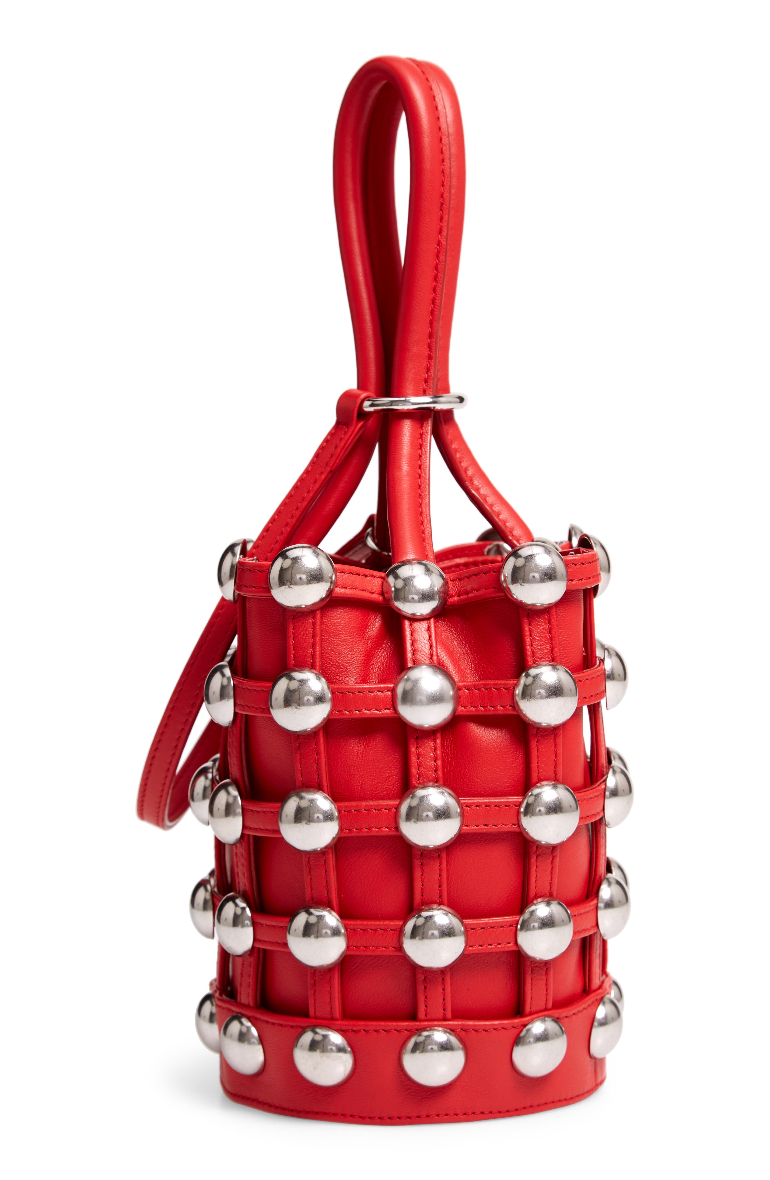 Alexander Wang Mini Roxy Studded Cage Leather Bucket Bag, Alternate, color, 