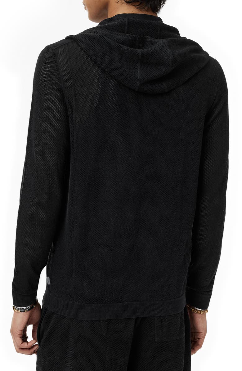 John Varvatos Lazo Full Zip Mesh Sweater Hoodie, Alternate, color, Black