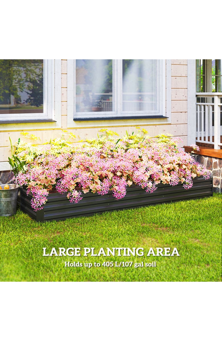 Outsunny Raised Kit, Metal Elevated with Safety, Large Raised Bed Garden Bed, Alternate, color, Dark Gray