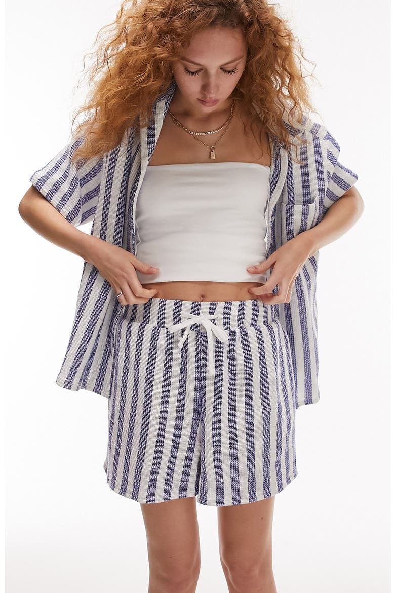 Stripe Drawstring Cotton Shorts, Alternate, color, MID BLUE