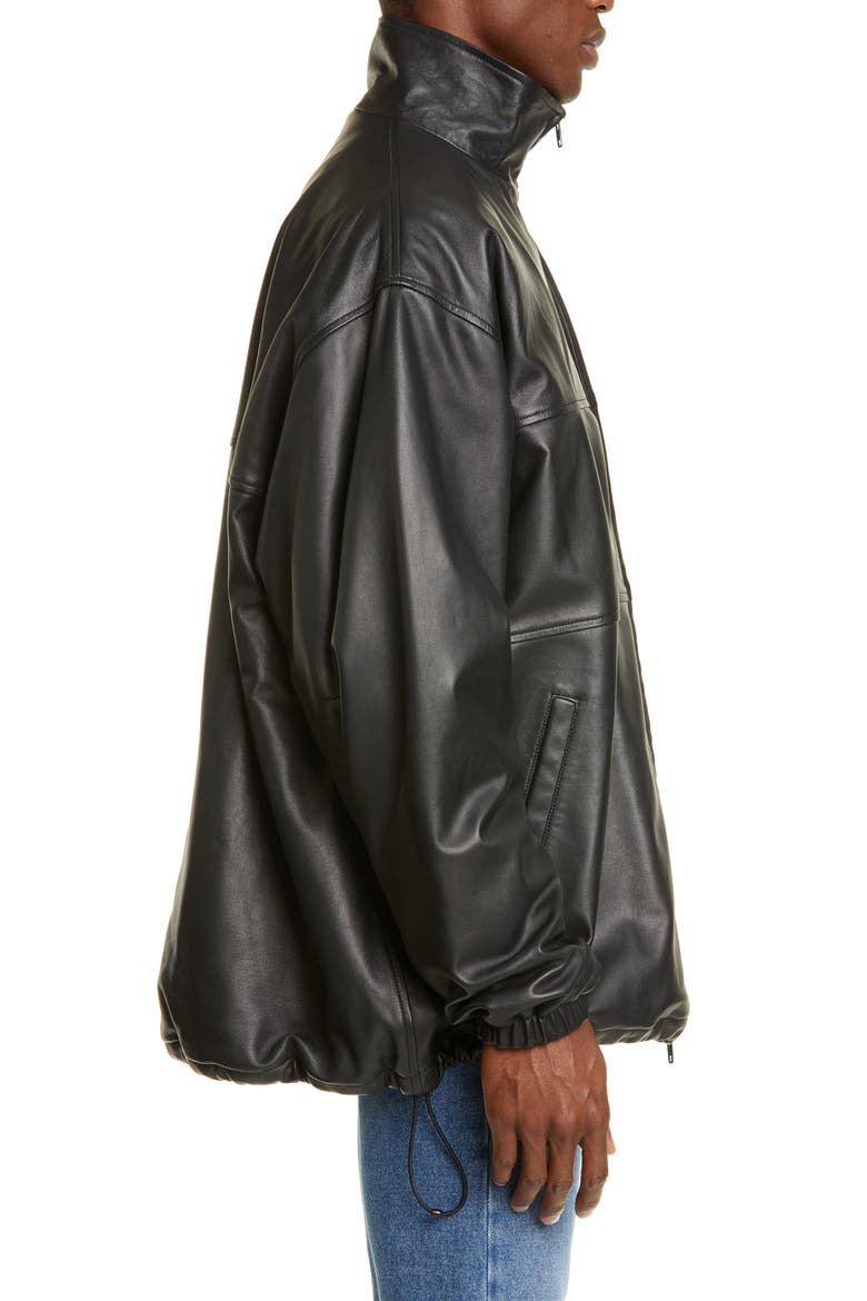 Oversize Lambskin Leather Track Jacket, Alternate, color, BLACK