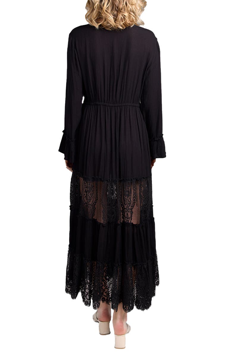 SAACHI Floral Embroidered Lace Long Sleeve Tiered Caftan, Alternate, color, Black