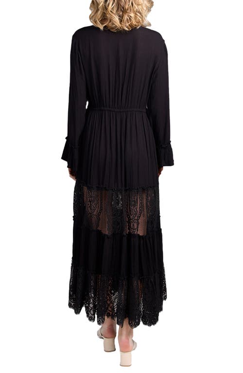 Saachi Floral Embroidered Lace Long Sleeve Tiered Caftan In Black