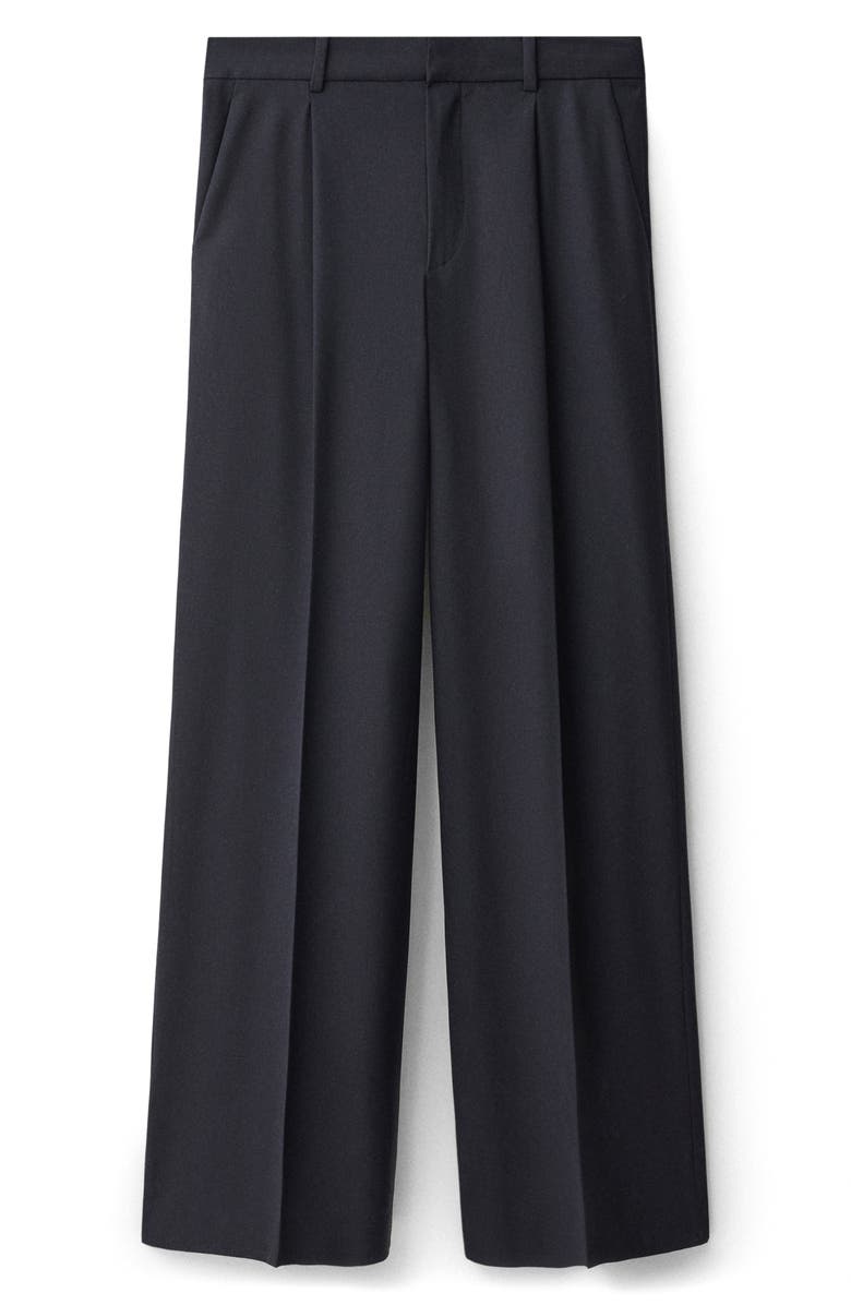 MANGO Pleated Wide Leg Pants, Alternate, color, Navy