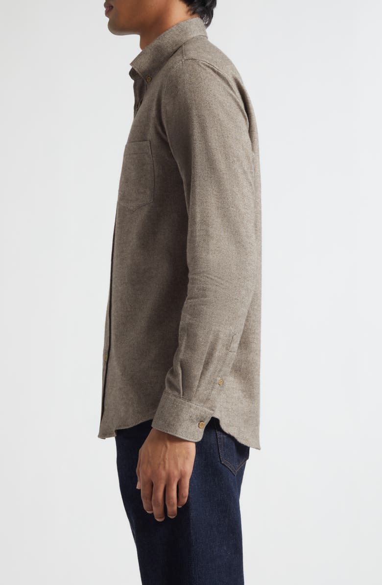 Sunspel Brushed Cotton Flannel Button-Down Shirt, Alternate, color, Light Brown Melange