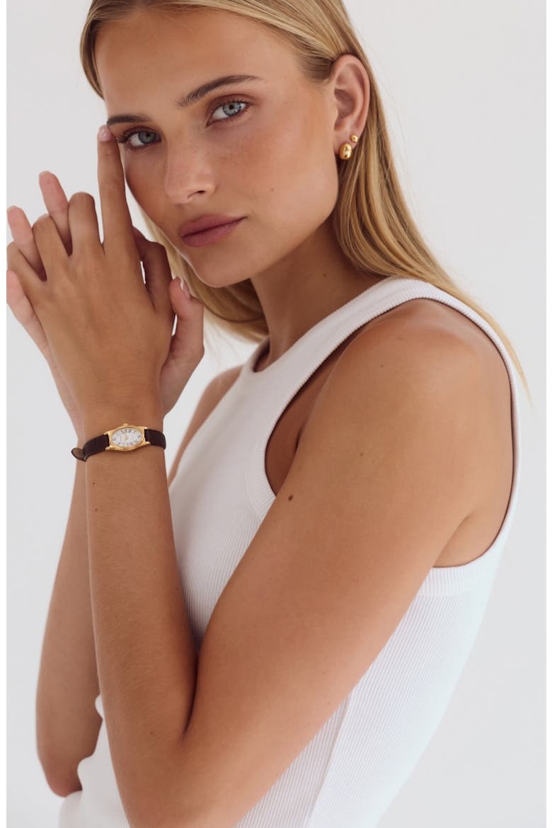 Emmeline Leather Strap Watch, 16mm x 24mm, Alternate, color, WHITE ESPRESSO CROC