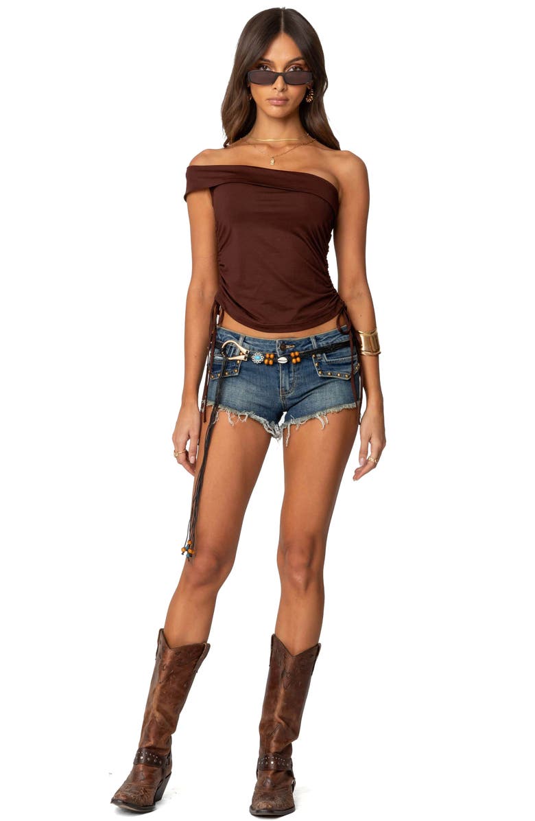 EDIKTED Yafa Off the Shoulder Top, Alternate, color, Brown