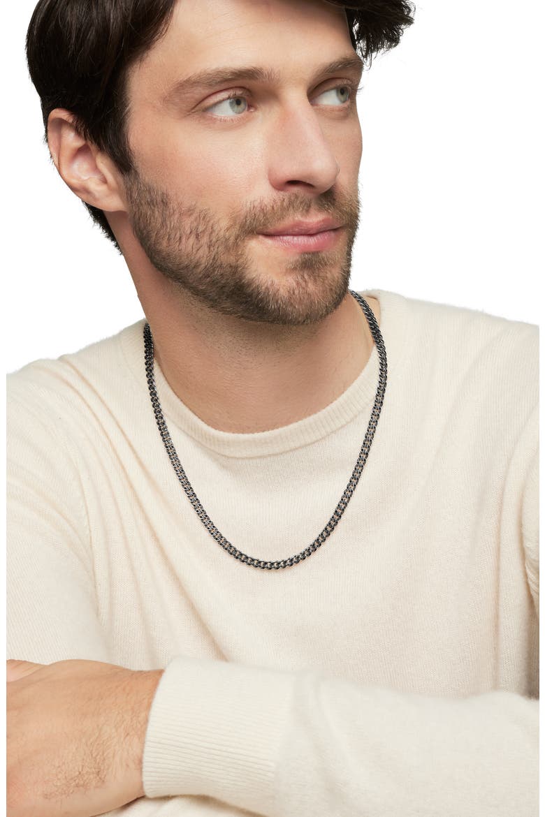 Men's Curb Chain Necklace in Sterling Silver with Black Diamonds, 6mm, Alternate, color, STERLING SILVER/ BLACK DIAMOND