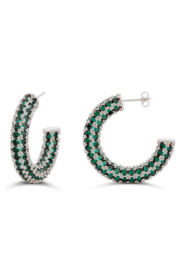 Colored Crystal Pavé Hoop Earrings, Main, color, SILVER
