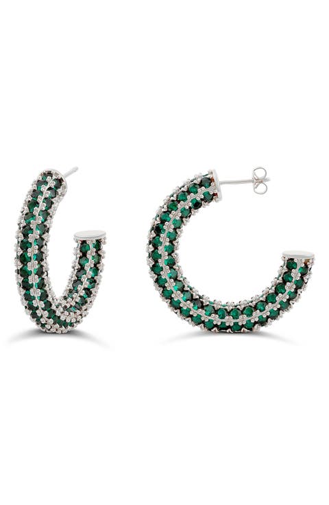 Colored Crystal Pavé Hoop Earrings