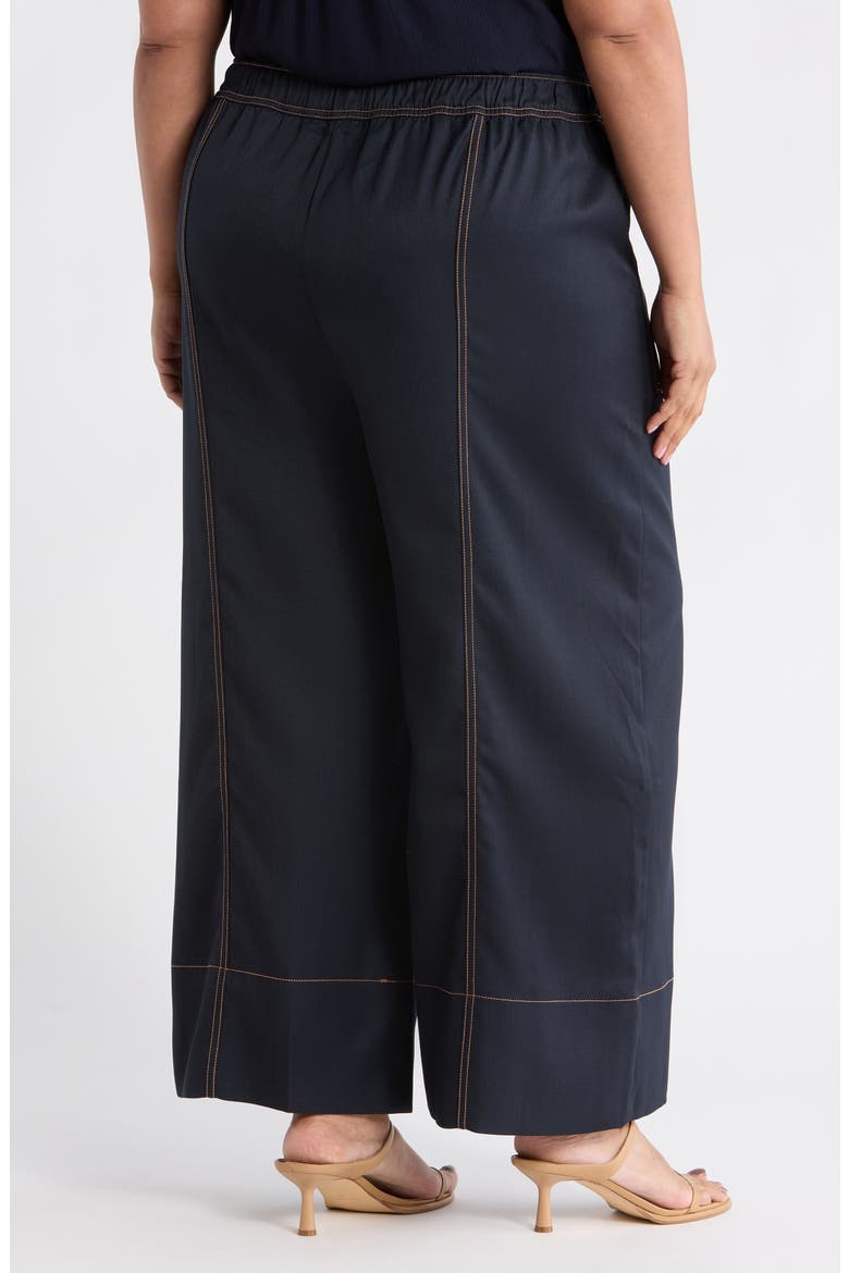 Topstitched Wide Leg Pull-On Pants, Alternate, color, NAVY/ KHAKI