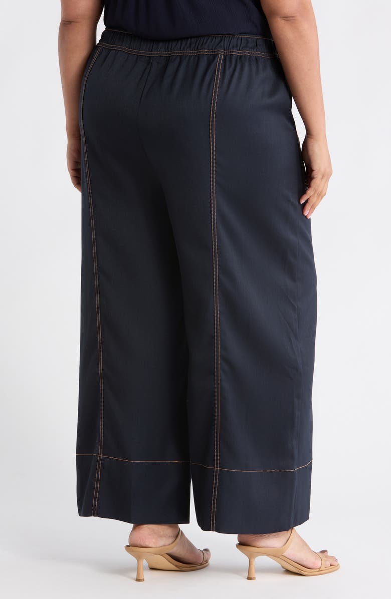 Adrianna Papell Topstitched Wide Leg Pull-On Pants, Alternate, color, Navy/ Khaki