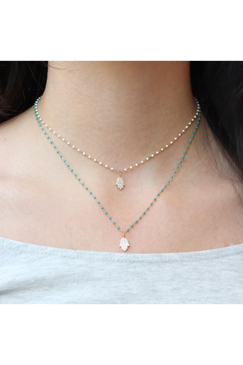 White Enamel Bead Hamsa Necklace, Alternate, color, White Enamel
