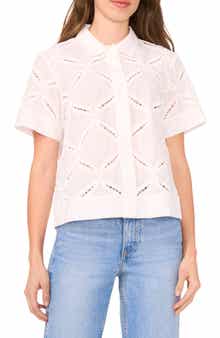Halogen® Ladder Stitch Accent Cotton Button-Up Shirt