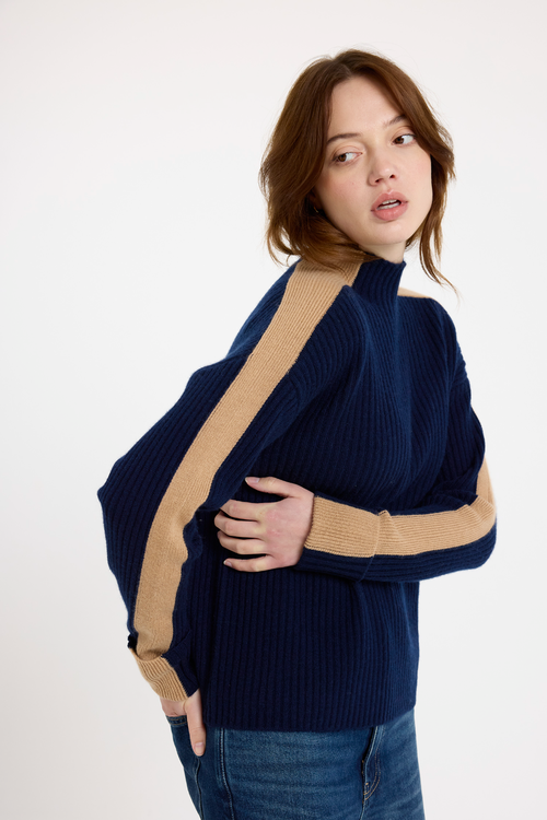 Brodie Pure Cashmere Chamonix Mock Neck 100% Cashmere Sweater In Blue