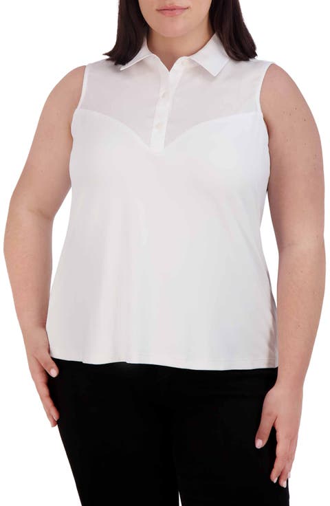 Ricki Mixed Media Sleeveless Button-Up Shirt (Plus)