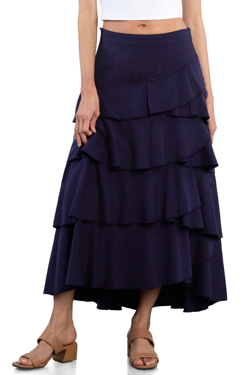 Wash Lab Denim Petal Tiered Denim Maxi Skirt, Main, color, Eclipse