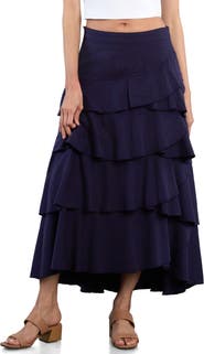 Wash Lab Denim Petal Tiered Denim Maxi Skirt