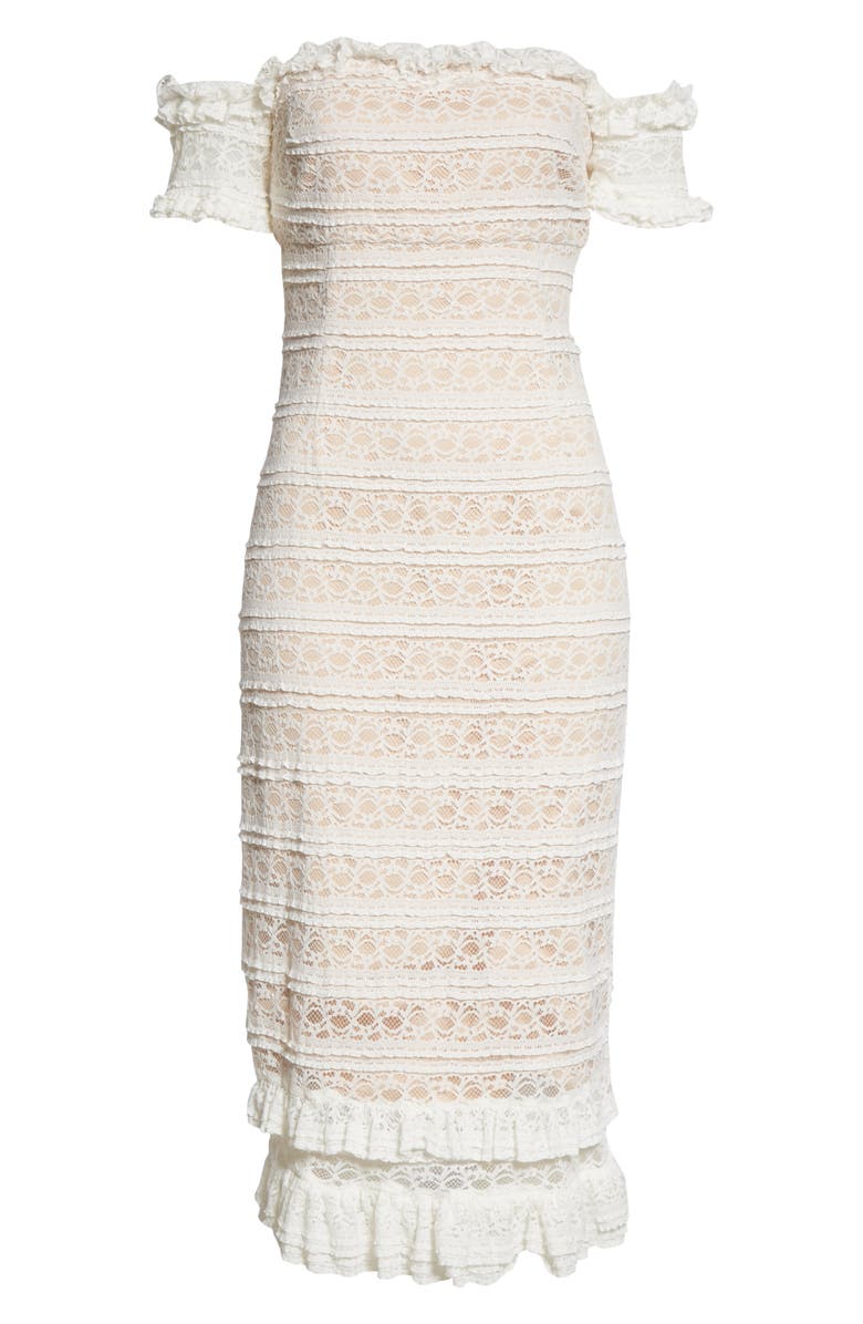 LIKELY Milaro Off the Shoulder Lace Midi Dress, Alternate, color, 