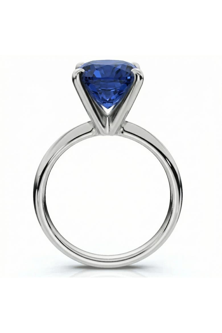 5Ct Cushion Blue Sapphire Solitaire Ring 14k Gold Lab Grown 10MM, Alternate, color, 14k White Gold