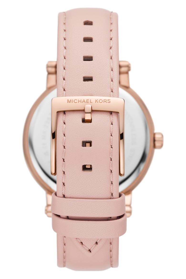 Corey Crystal Pavé Three-Hand Quartz Leather Strap Watch, 38mm, Alternate, color, ROSE GOLD