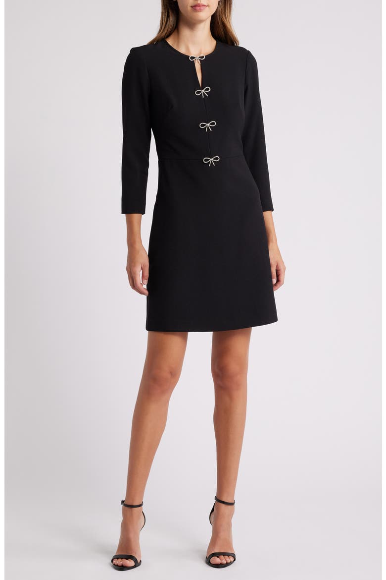 Bow Embellished A-Line Dress, Main, color, BLACK