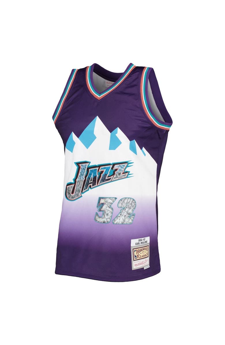 Mitchell & Ness Men's Mitchell & Ness Karl Malone Purple Utah Jazz 1996/97 Hardwood Classics NBA 75th Anniversary Diamond Swingman Jersey, Alternate, color, 