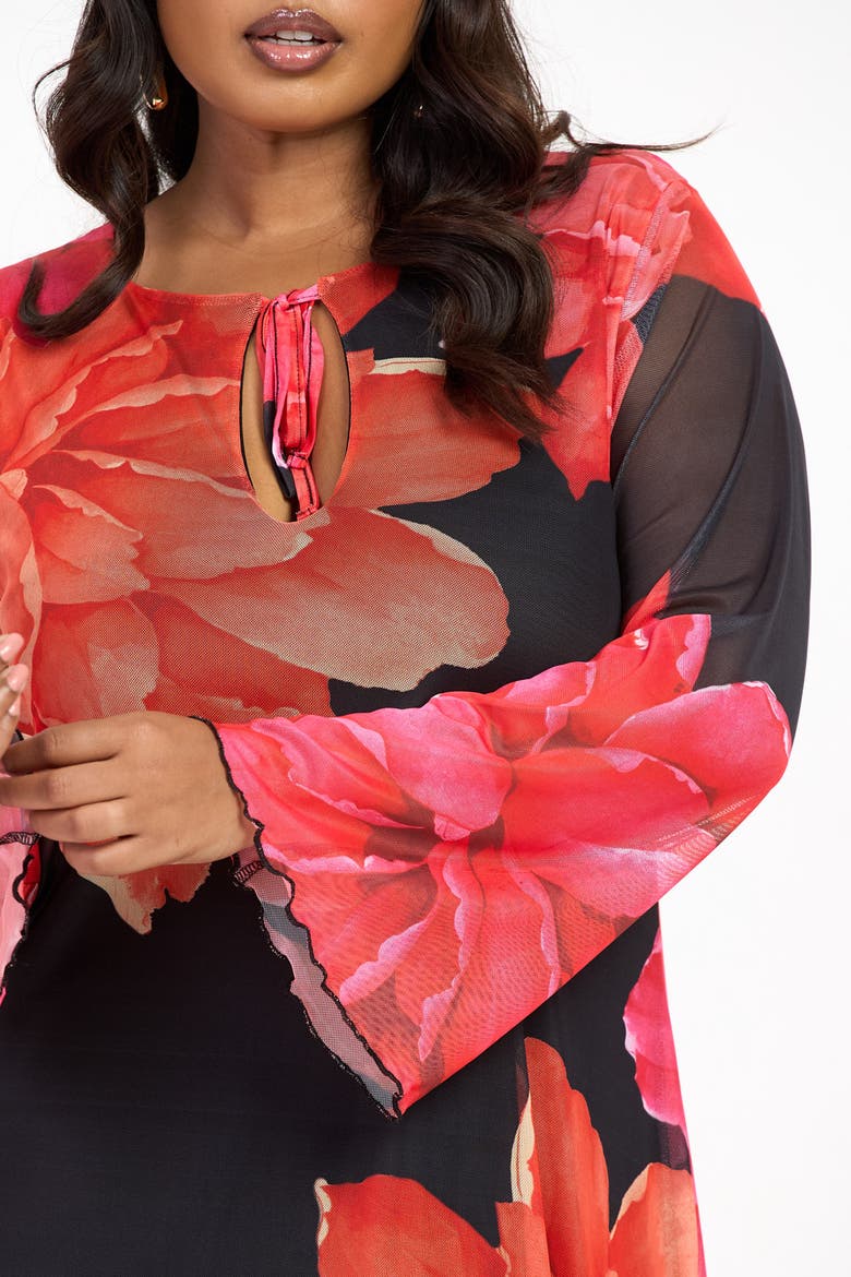 Plus Size Long Sleeve Floral Maxi Dress, Alternate, color, Black