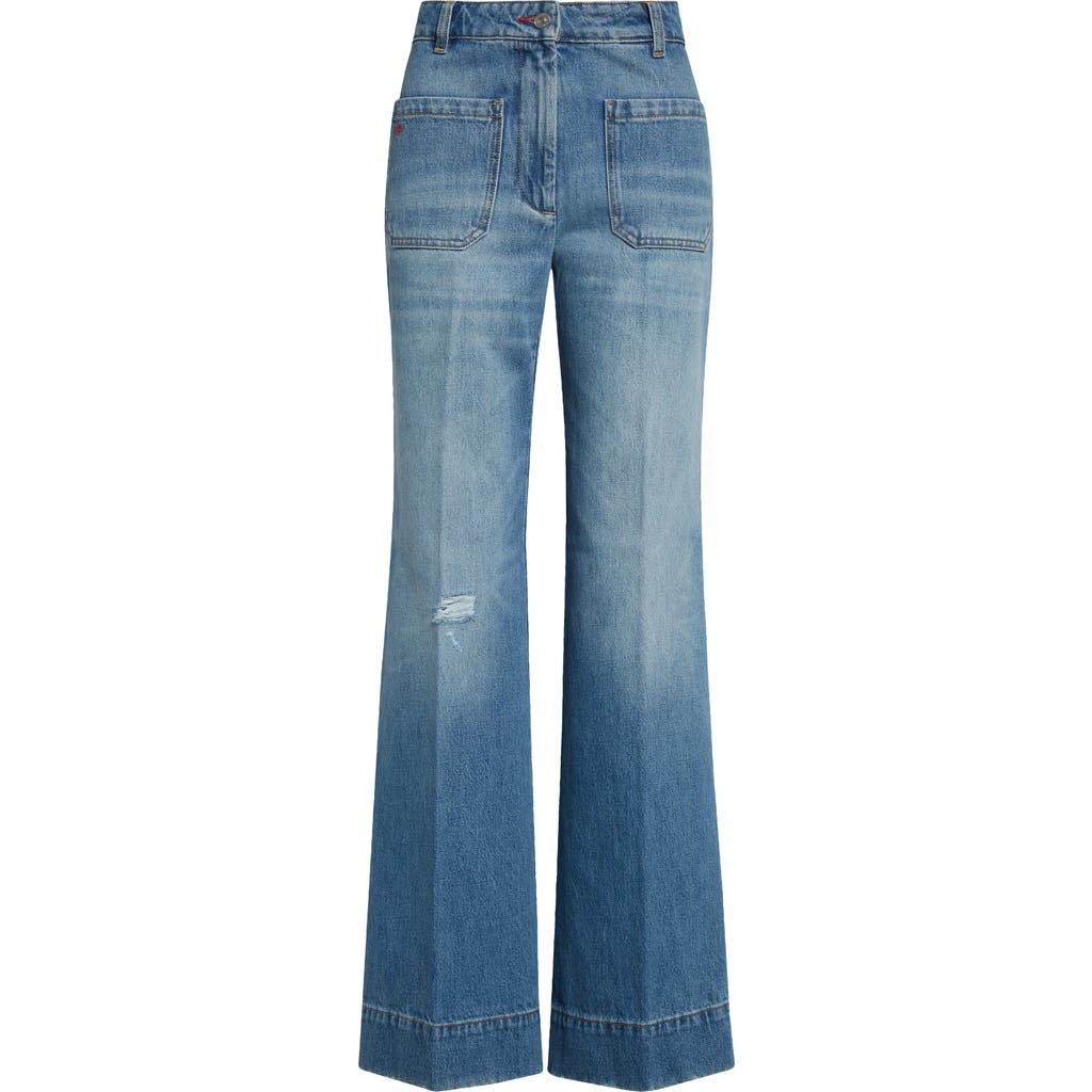 Victoria Beckham Wide-leg Jeans With Contrast Stitching And Pockets In Blue