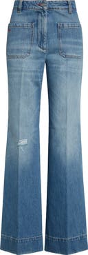 Victoria Beckham Alina High Waist Distressed Flare Jeans