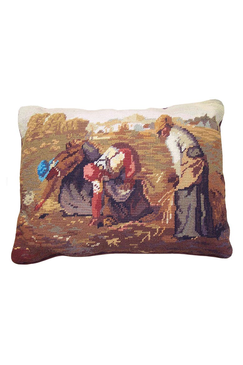 Gleaners Needlepoint Pillow, 12" x 16", Main, color, Brown