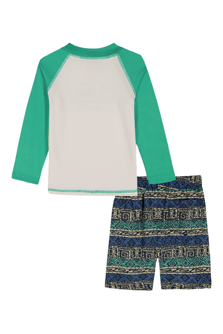 Long Sleeve Rashguard & Swim Trunks Set, Alternate, color, GREEN/ BLUE MULTI