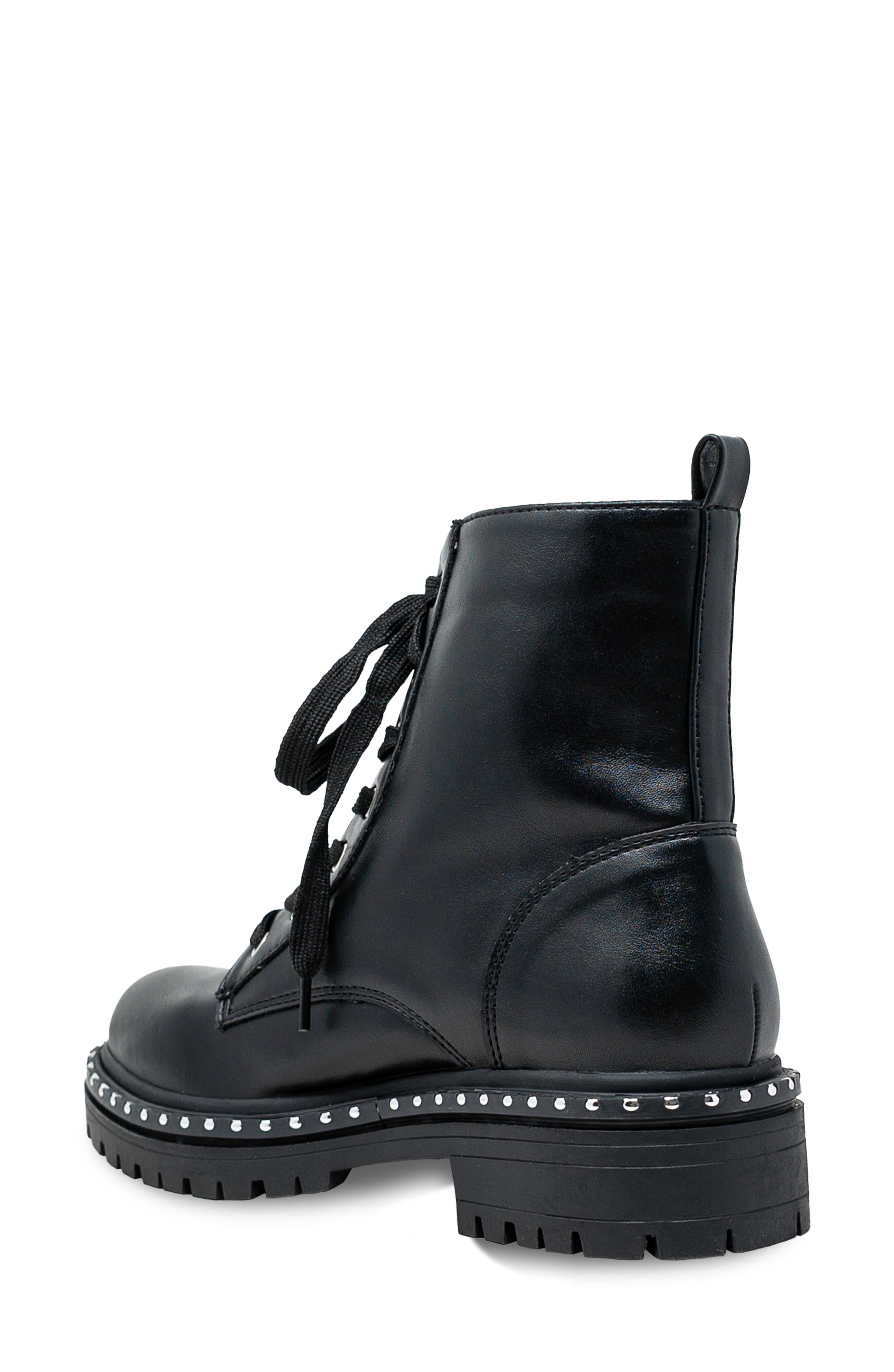 CHASE AND CHLOE Mira Studded Lug Combat Boot, Alternate, color, Black Pu