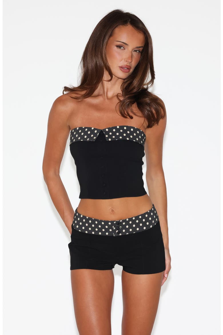 Albie Strapless Polka Dot Trim Top, Alternate, color, BLACK
