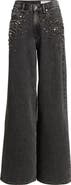 rag & bone Featherweight Sofie Embellished High Waist Wide Leg Jeans