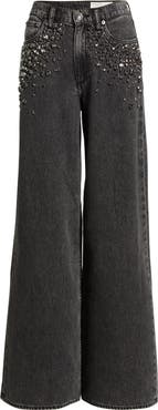 rag & bone Featherweight Sofie Embellished High Waist Wide Leg Jeans