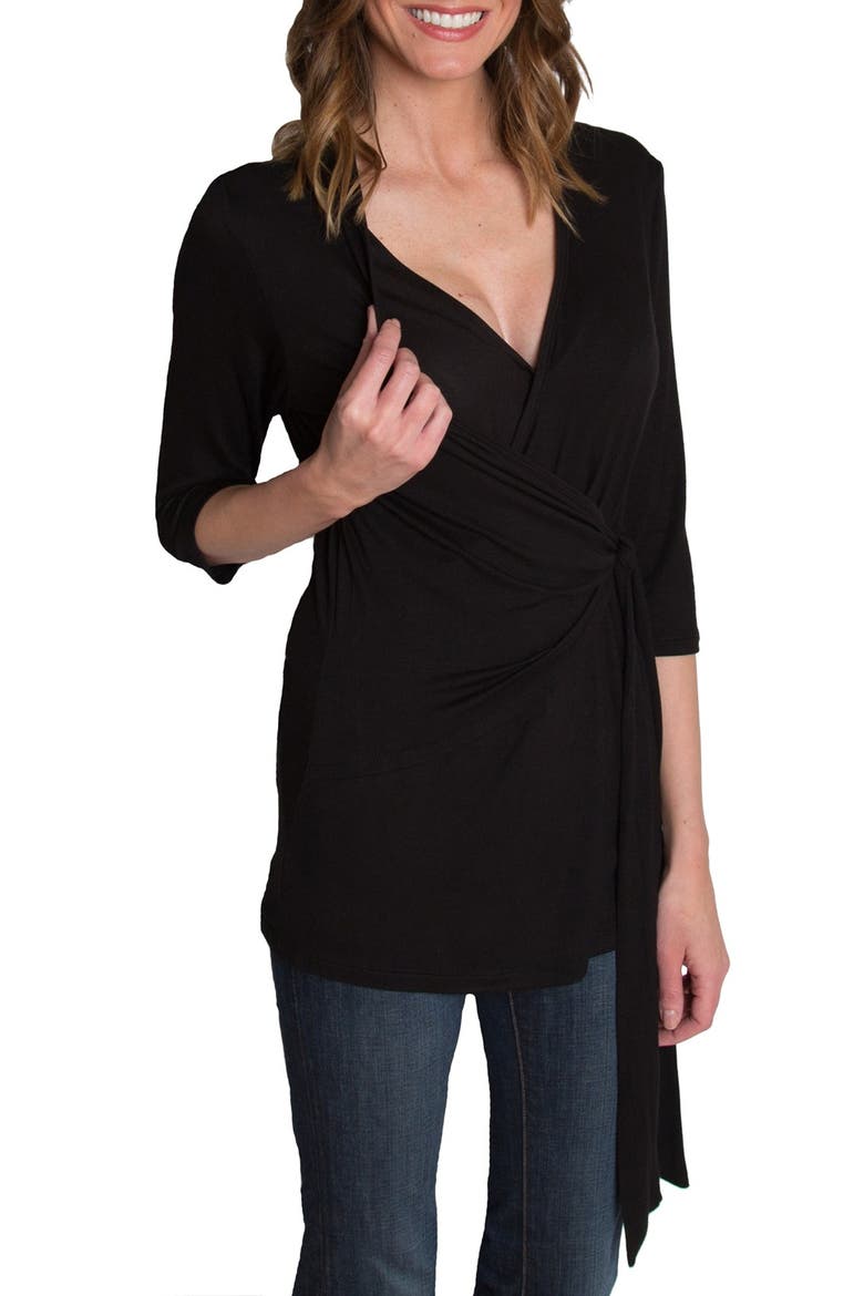 Whimsical Nursing Wrap Top, Alternate, color, BLACK