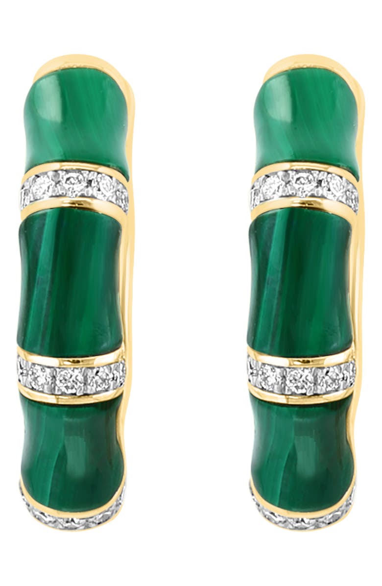 EFFY 14K Gold Diamond & Malachite Huggie Hoop Earrings, Alternate, color, 