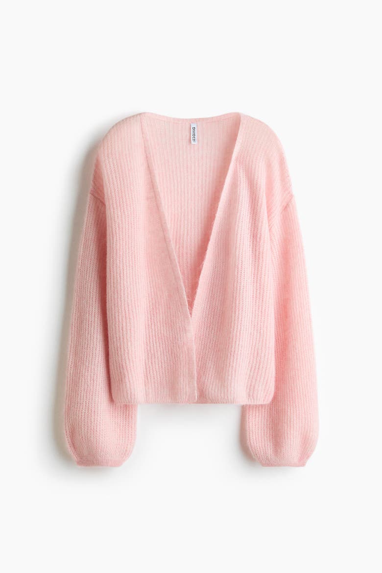 Balloon-Sleeved Casual Cardigan, Alternate, color, Dusty pink