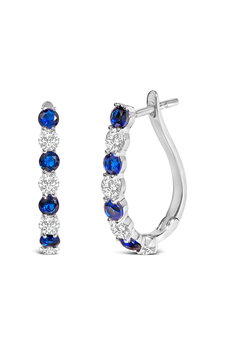 Haus of Brilliance .925 Sterling Silver Created Blue and White Sapphire Hoop Earrings, Alternate, color, White
