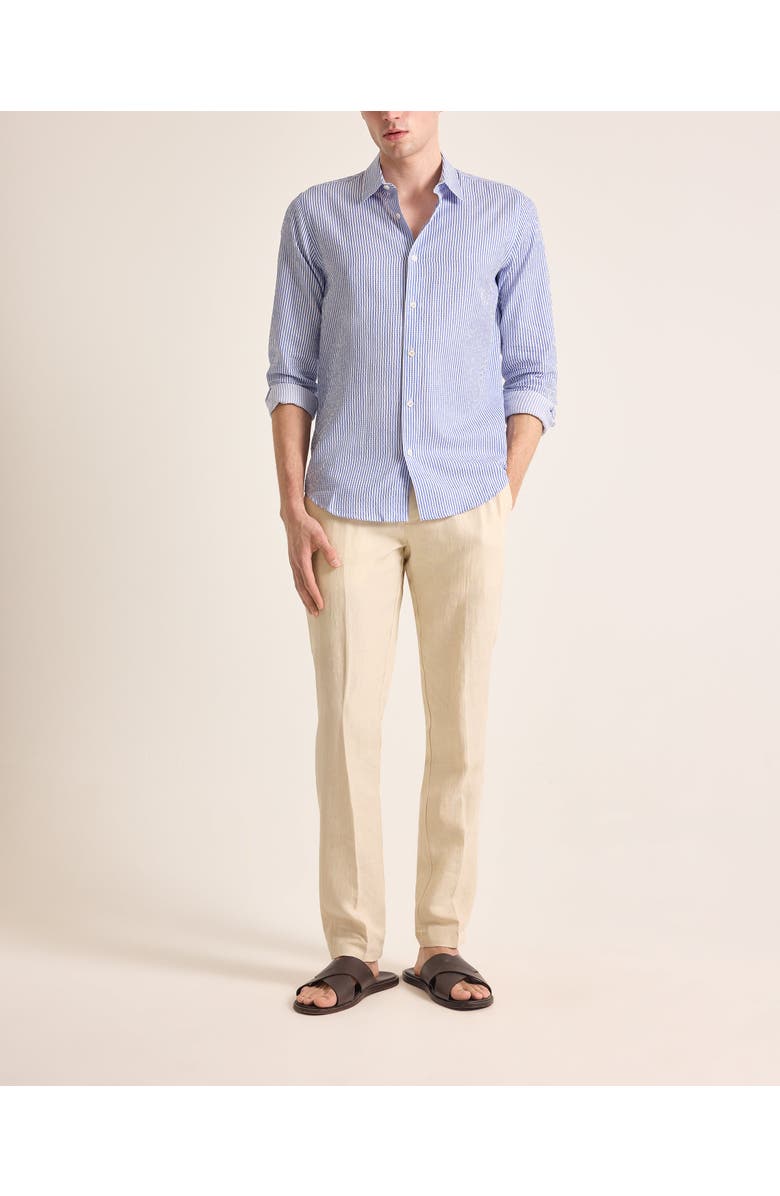 Orlebar Brown Giles Tailored Fit Linen Shirt, Alternate, color, Bergamo Blue Stripe