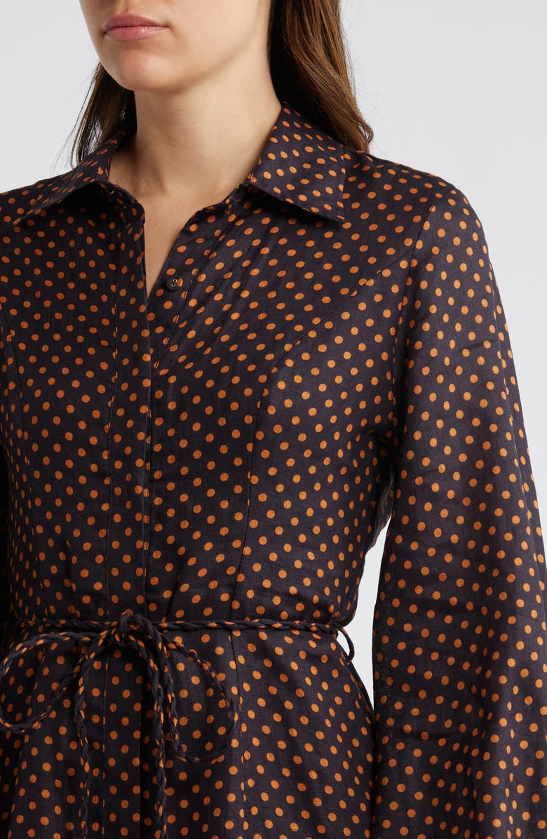 Faithfull the Brand Rae Tie Belt Long Sleeve Linen Mini Shirtdress, Alternate, color, 