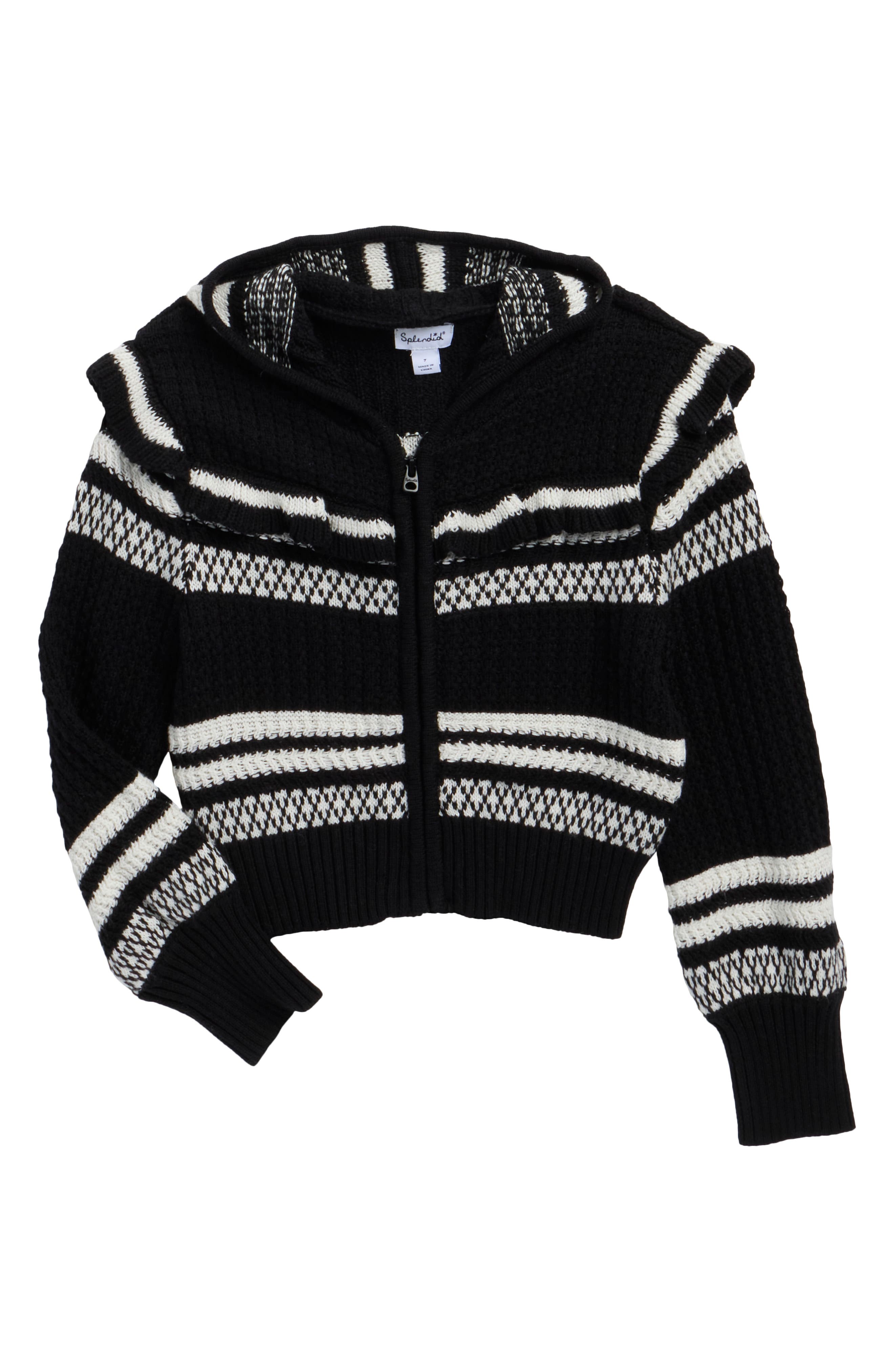 Kids' Ruffle Striped Hooded Cardigan