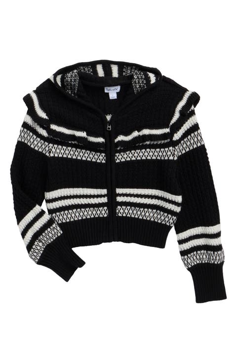 Kids' Ruffle Striped Hooded Cardigan