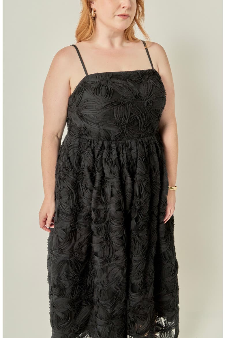 Flower Embellished Midi Dress, Alternate, color, BLACK