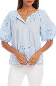 Karen Kane Eyelet Embroidered Cotton Button-Up Top