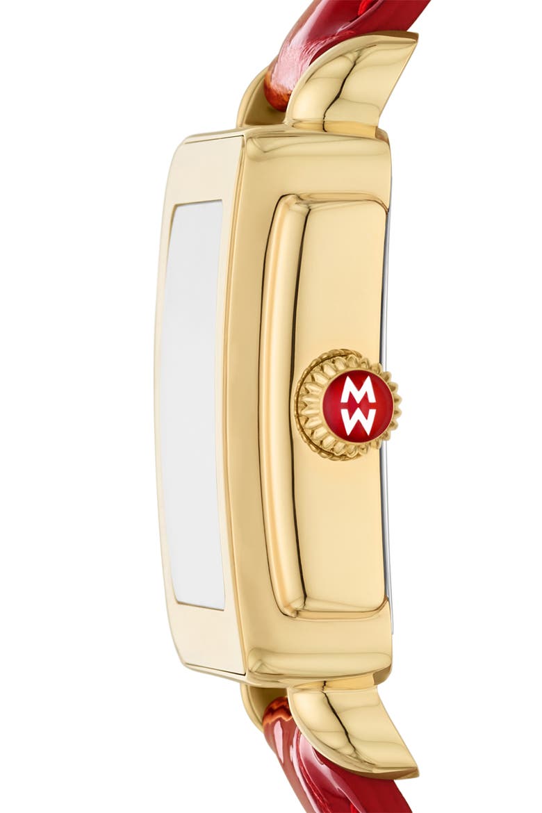 Deco Sport Mid Leather Strap Watch, 29mm x 31mm, Alternate, color, RED/ GOLD