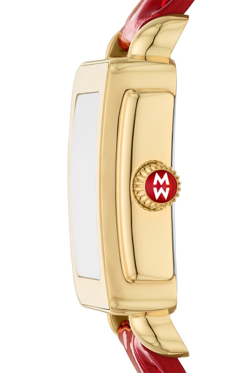 MICHELE Deco Sport Mid Leather Strap Watch, 29mm x 31mm, Alternate, color, Red/ Gold