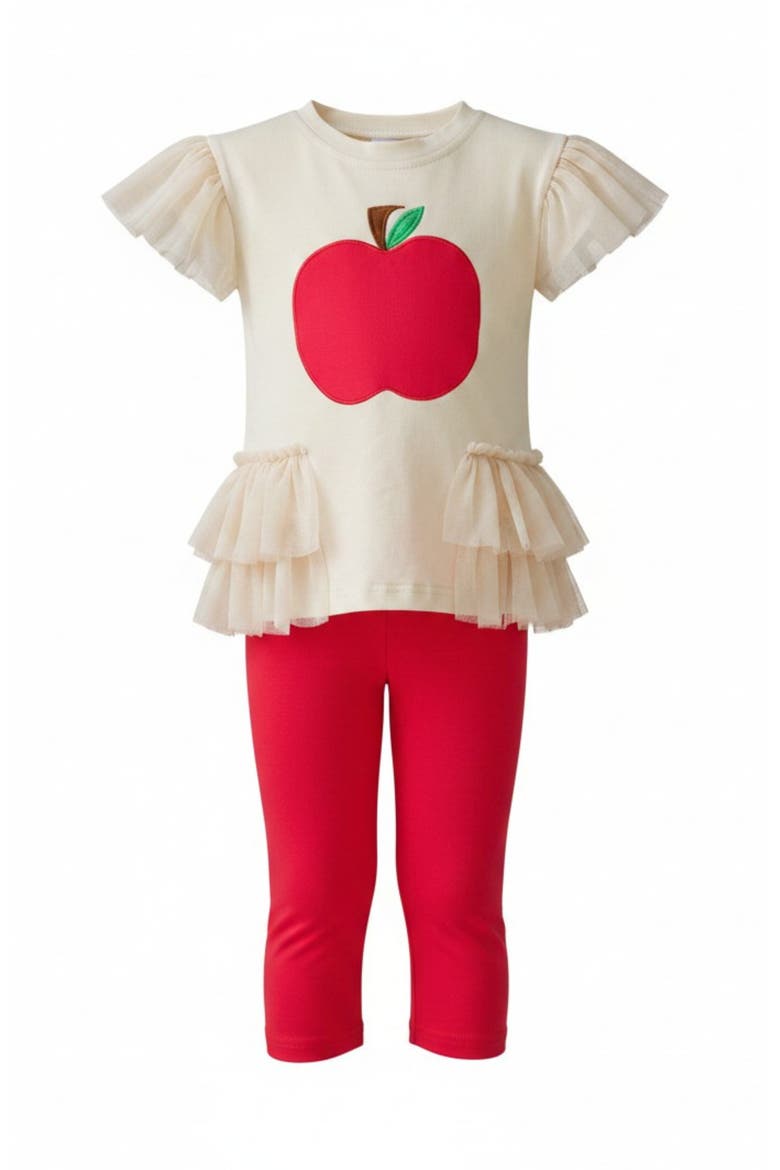 Apple-y Ever After Ruffle Top and Legging Set, Main, color, Red